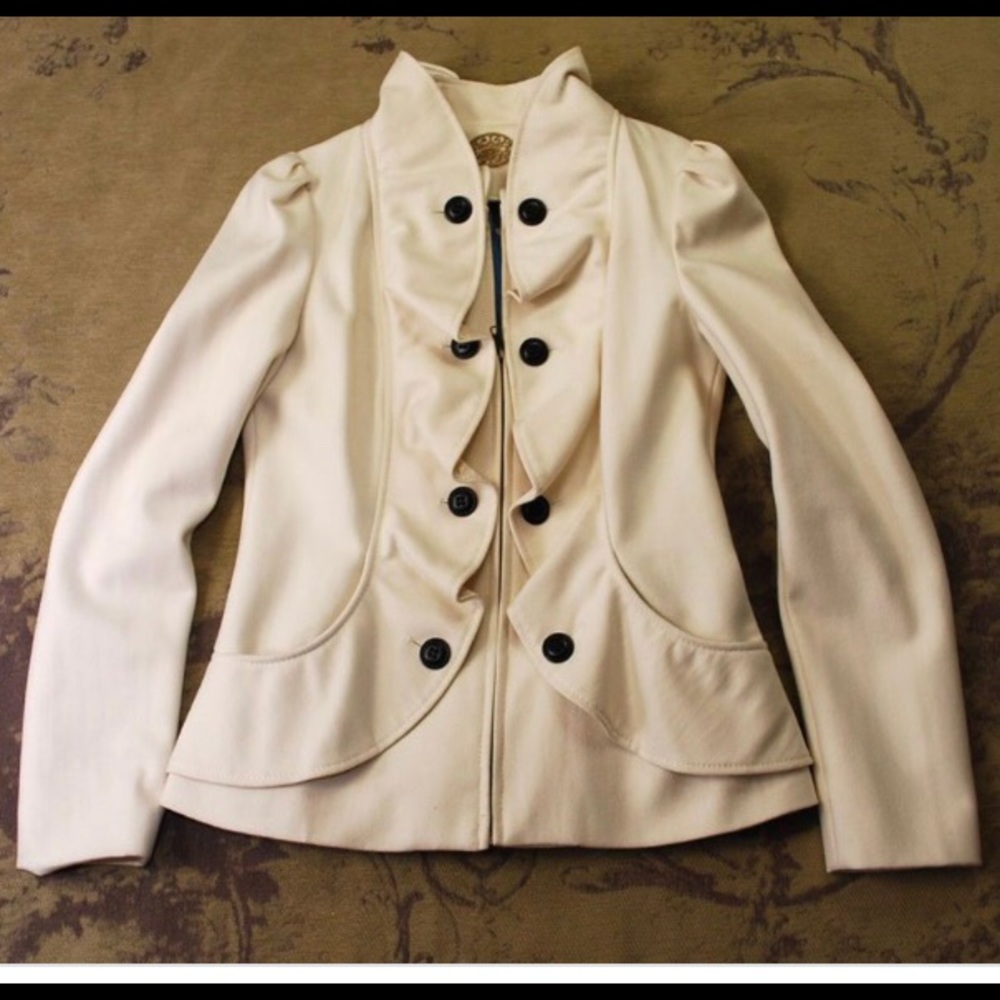Anthropologie cream ruffled coat